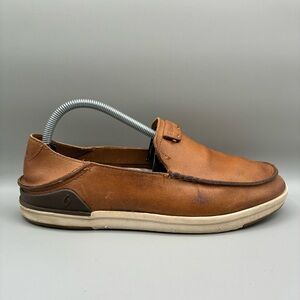 Olukai Kakaha Slip On Loafers Men’s 9 Brown Leather Comfort Shoes 10490-FXFX